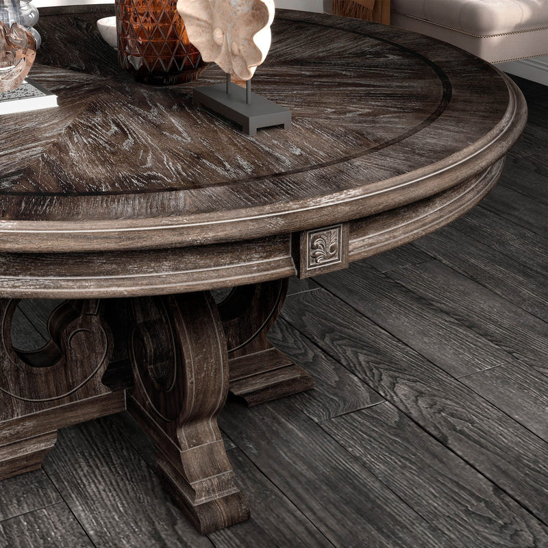 5 Piece Dining Set Round Table And Side Chairs - Ivory / Natural / Natural / Rustic