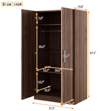2 Door Wooden Wardrobe Armoire With 3 Storage Shelves - Brown