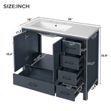 Bathroom Vanity With Ceramic Sink Combo, Abundant Storage Cabinet 2 Soft Close Doors And 5 Drawers