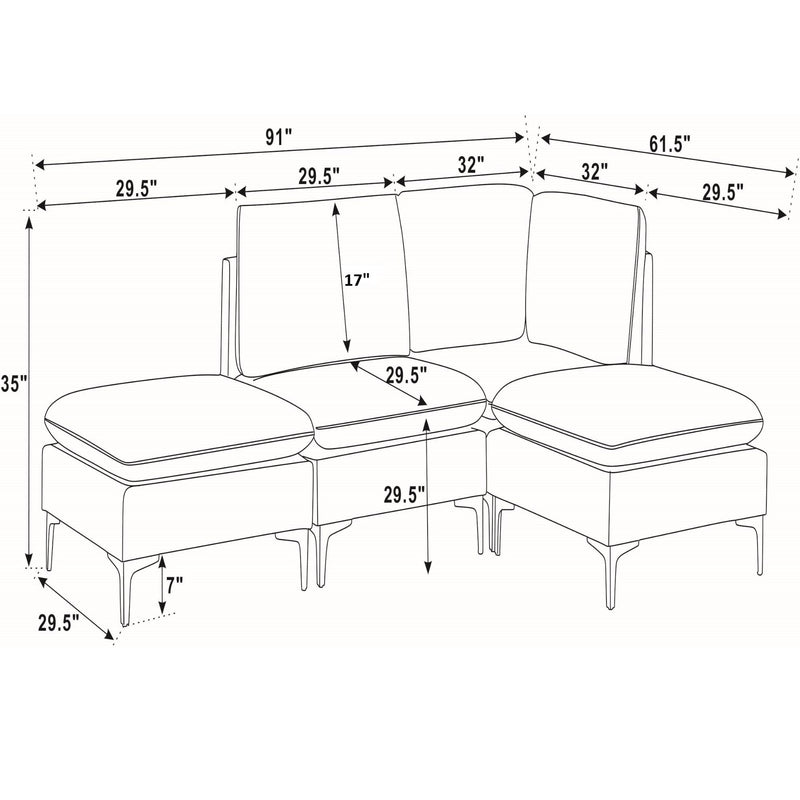 Upholstered Modular Sectional With Tall Legs, Medium Firm Seat