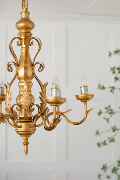 6 Light Chandelier, Hanging Light Fixture With Adjustable Chain For Kitchen Dining Room Foyer Entryway, Bulb Not Included - Gold