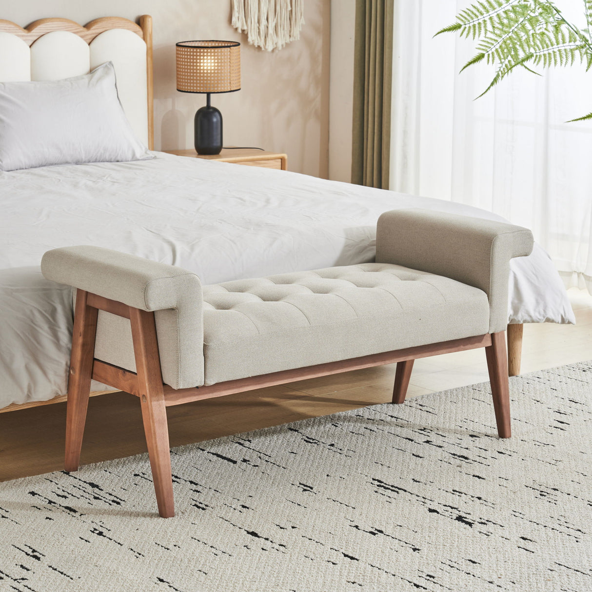 Elegant Tufted Ottoman - Beige / Brown