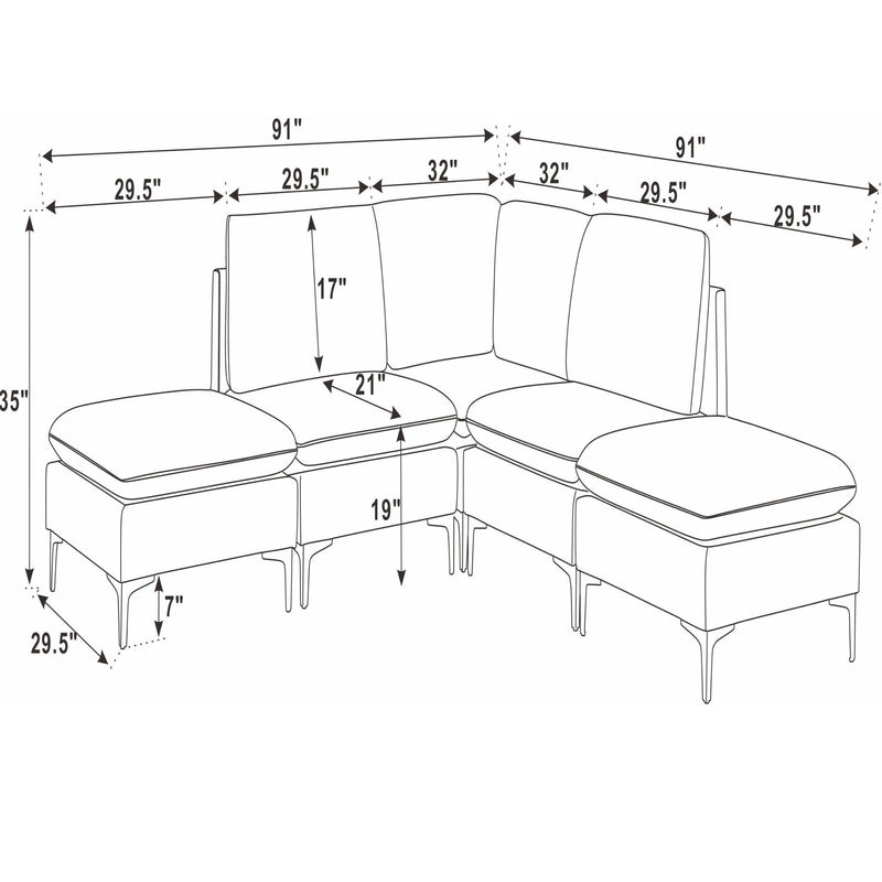 Upholstered Modular Sectional With Tall Legs, Medium Firm Seat