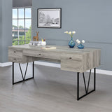 Rustic Industrial Charm Writing Desk With 4 Drawers And Open Shelf