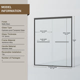 Double Sliding Shower Door, Semi-Frameless Bypass Bathroom Sliding Door With 1/4" (6 Mm) Tempered Glass For Walk-In Shower
