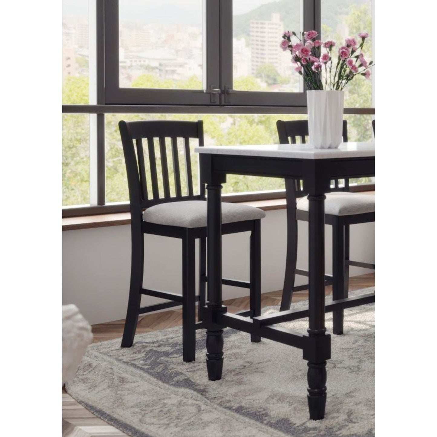 Casual Seating Black Finish Chairs Set of 2 Rubberwood Transitional Slatted Back Design Dining Room Furniture Counter Chairs