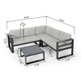 Dursley - Outdoor Aluminum V Shape Sofa Sectional - Beige / Gray