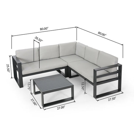 Dursley - Outdoor Aluminum V Shape Sofa Sectional - Beige / Gray