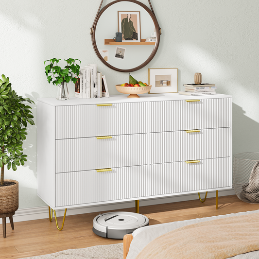 Modern white 6 Drawers for Bedroom,small size Wooden drawers with Gold Handles,  Chest Dresser with Deep Drawers for living room