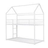 House Bunk Bed Metal Bed Frame Built-In Ladder, No Box Spring Needed