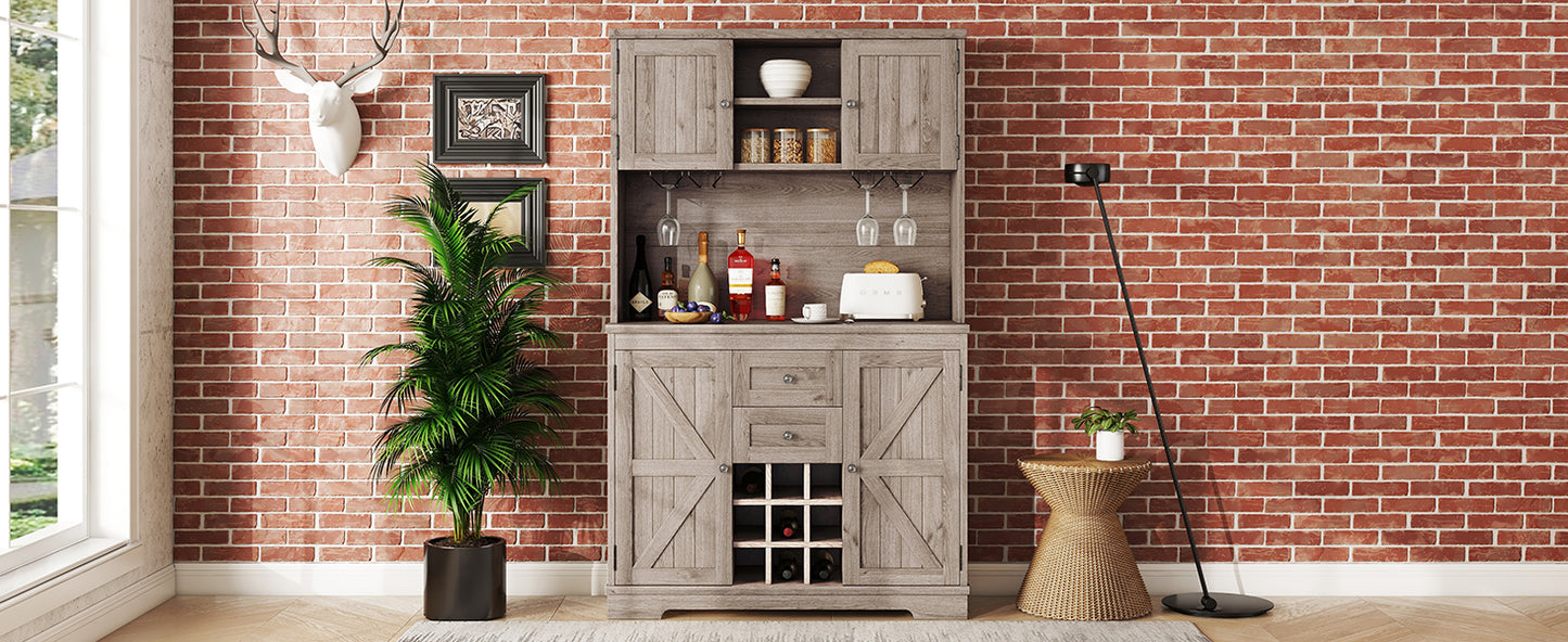 Coffee Bar Cabinet Kitchen Cabinet with Storage, Farmhouse Wine Cabinet with Drawers shelves and cabinets, Buffet Cabinet Wine & Glass Racks for Dining Room, Kitchen, Oak