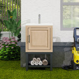 Modern Freestanding Bathroom Vanity With Ceramic Sink, Hot And Cold Faucet, 1 Door Cabinet & Open Shelf