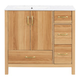 36" Bathroom Vanity, 2 Soft Close Doors, 4 Soft Close Drawers, Adjustable Shelf, Storage Cabinet - Acacia Wood