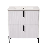 Bathroom Vanity With Ceramic Sink, Fluted Design