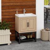 Modern Freestanding Bathroom Vanity With Ceramic Sink, Hot And Cold Faucet, Storage Cabinet & Open Shelf
