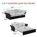 Queen Pull Out Sofa Bed, 3 In 1 Convertible Sleeper Tufted With 2 Soft Pillows