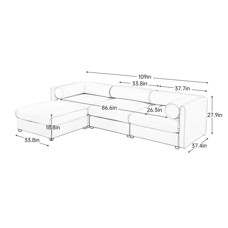 Contemporary Elegant Sofa With Storage And Ottoman