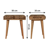 Leopard Velvet Tray Style Footstool - Brown Oak