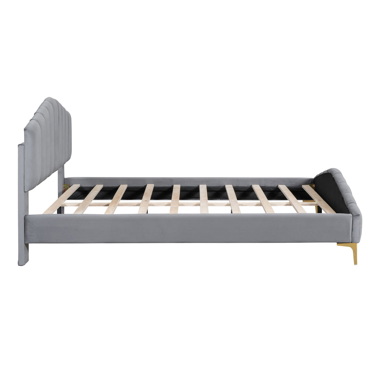 Platform Bed With Thick, Stylish Stripe Decorated Bedboard And Elegant Leg