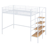 Loft Bed With Upper Grid Storage Shelf And Lateral Storage Ladder