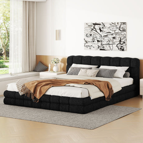 Queen Size Upholstered Platform Bed - Black