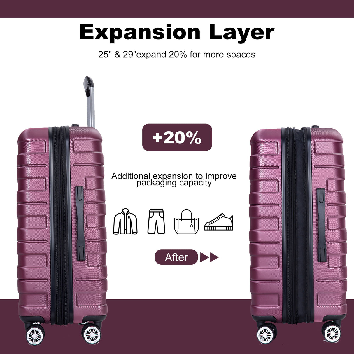 3 Piece Luggage Sets Lightweight & Durable Expandable Suitcase With Two Hooks
