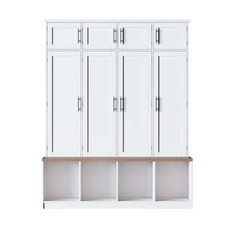 Farmhouse Hall Tree With 4 Hidden Hanging Hooks And 8 Doors