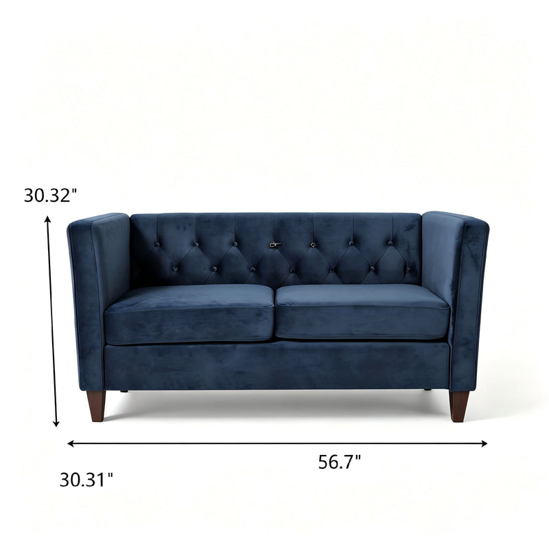 Button Tufted Loveseat, 2 Seater With Square Arm Couch For Living Room
