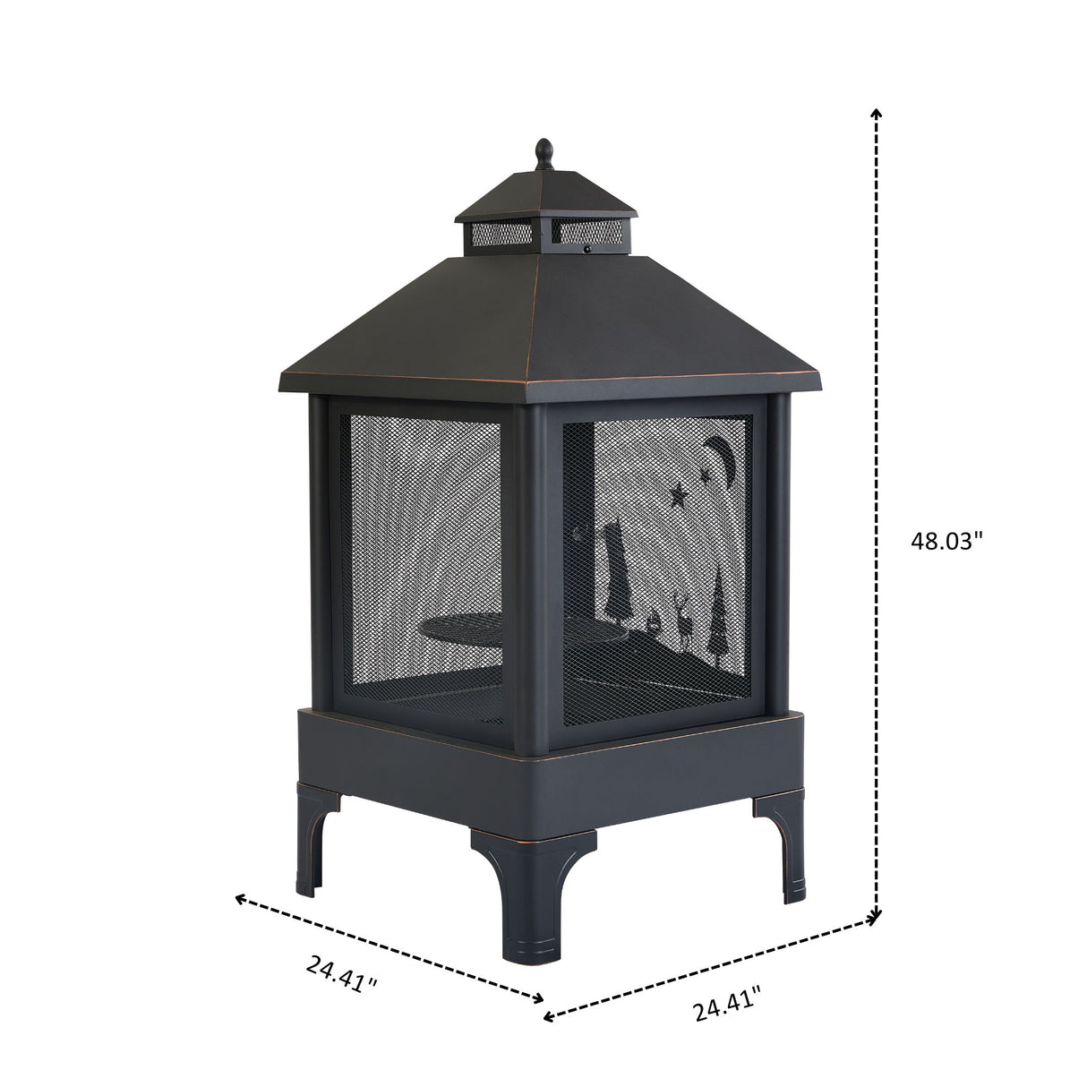 Heavy Duty Garden Metal Outdoor Heating Furnace Fire Pit With Rotating Tray - Black