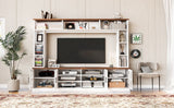 Wall Unit Entertainment Center With Bookshelves For TVs Up To 80", Tempered Glass Doors And Adjustable Shelves