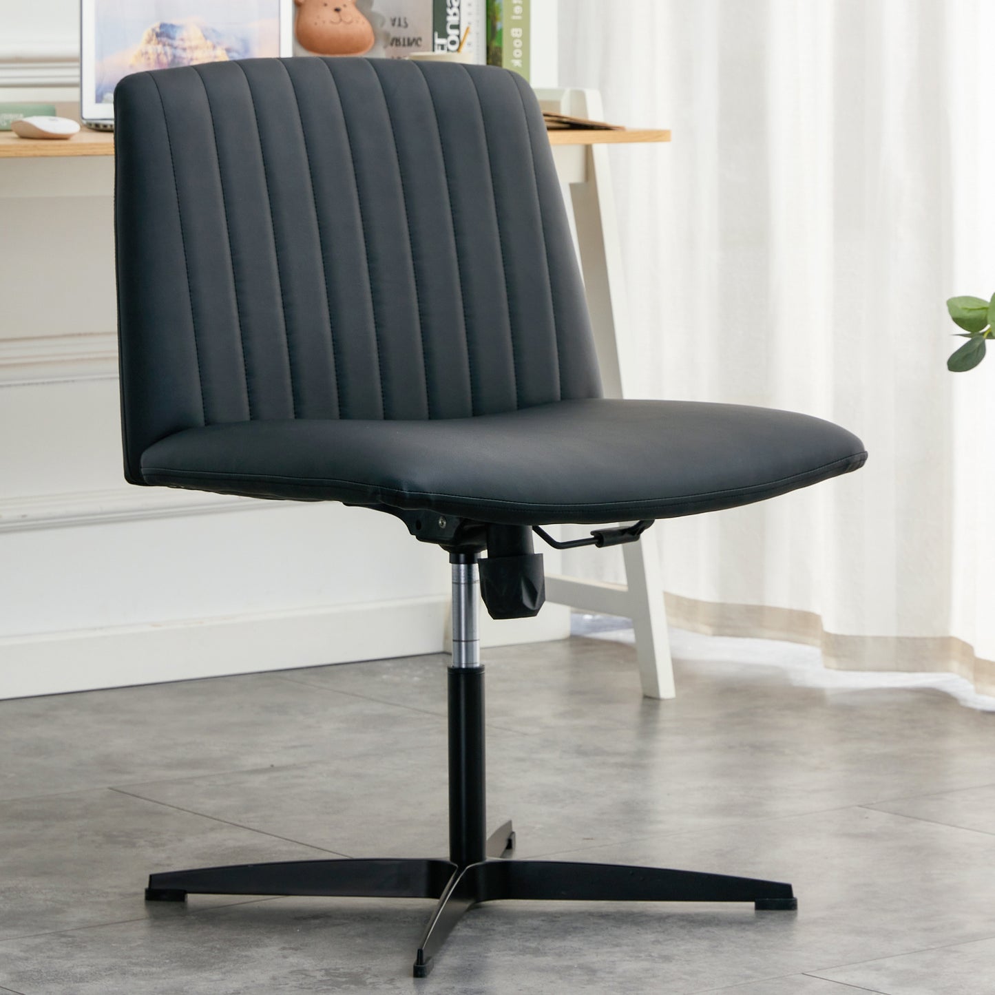 Black High Grade Pu Material. Home Computer Chair Office Chair Adjustable 360 ° Swivel Cushion Chair With Black Foot Swivel Chair Makeup Chair Study Desk Chair. No WheelsW115167391