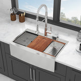Modern Farmhouse, Drop In Workstation Kitchen Sink With Apron Front
