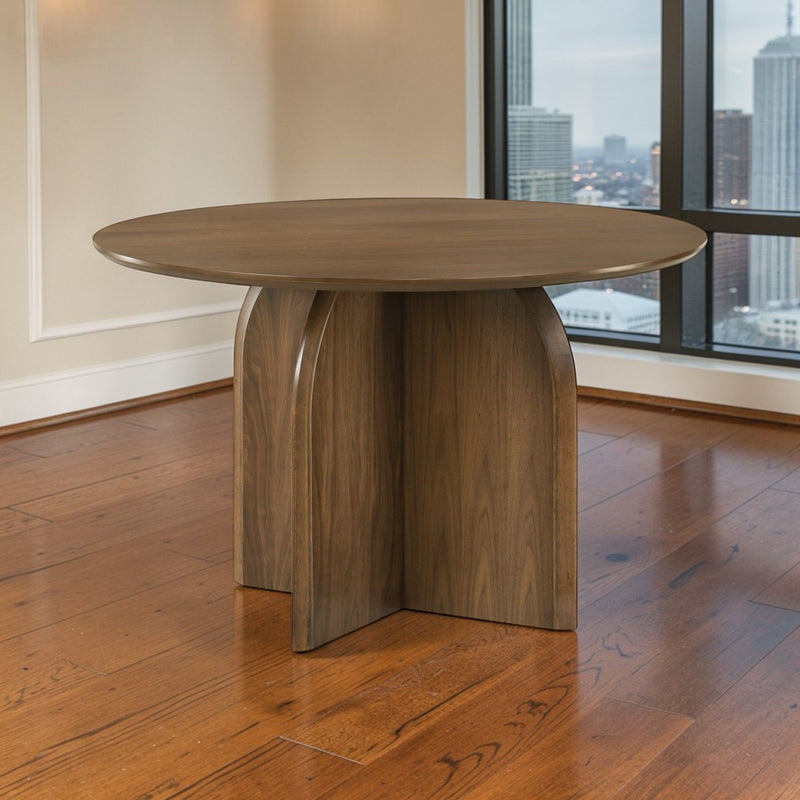 Delmon - Round Dining Table - Dark Walnut