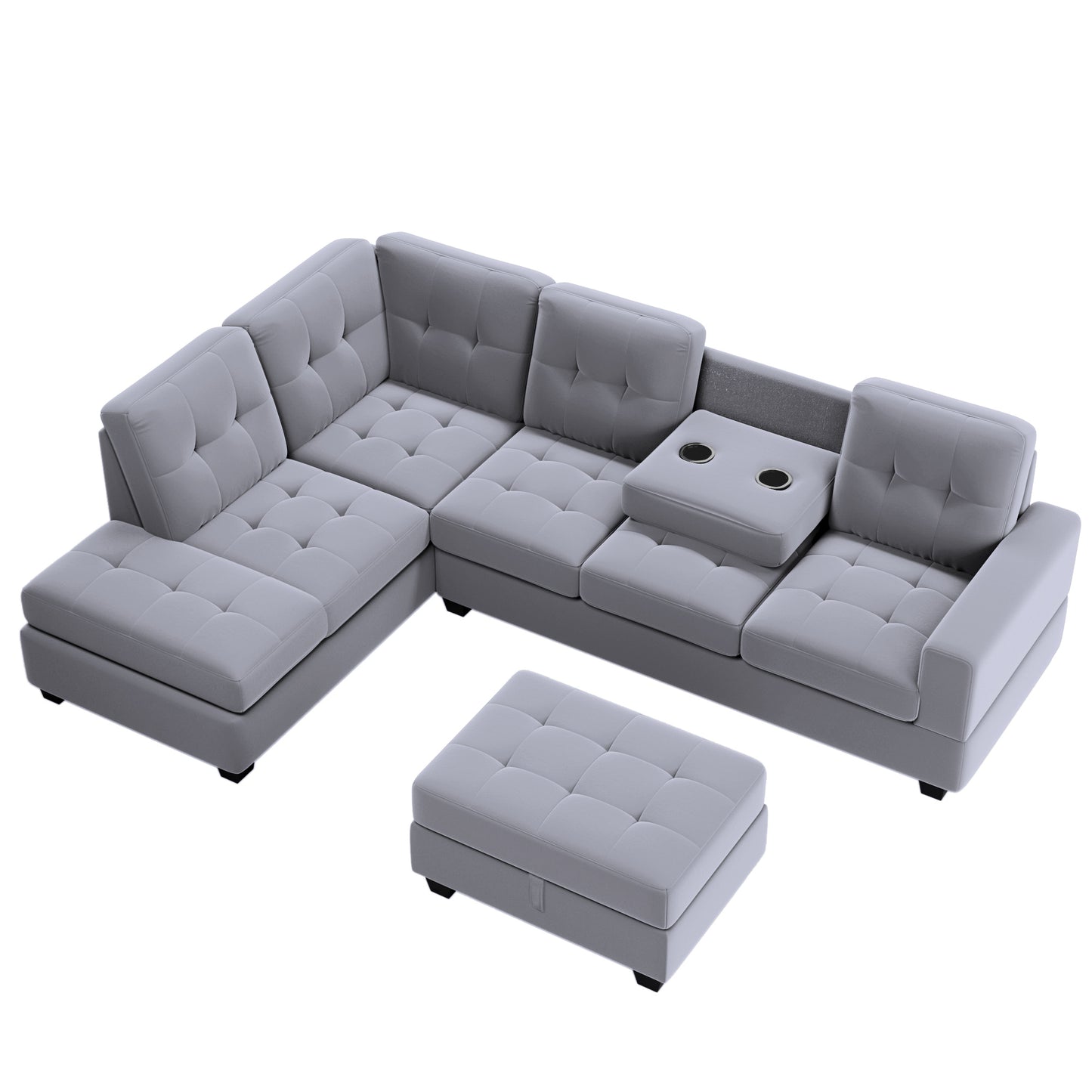 Orisfur. Sectional Sofa with Reversible Chaise Lounge, L-Shaped Couch with Storage Ottoman and Cup Holders