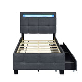 Upholstered Platform Bed With LED Frame, With Trundle And 2 Drawers