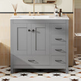 Bathroom Vanity With Ceramic Sink Combo, Abundant Storage Cabinet 2 Soft Close Doors And 5 Drawers