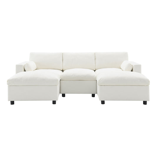 Modular Sectional With Storage Pockets, 5 Seat U Shaped Couch Set With Pillows, Free Combination Modern Cloud Sofa With 2 Movable Ottoman