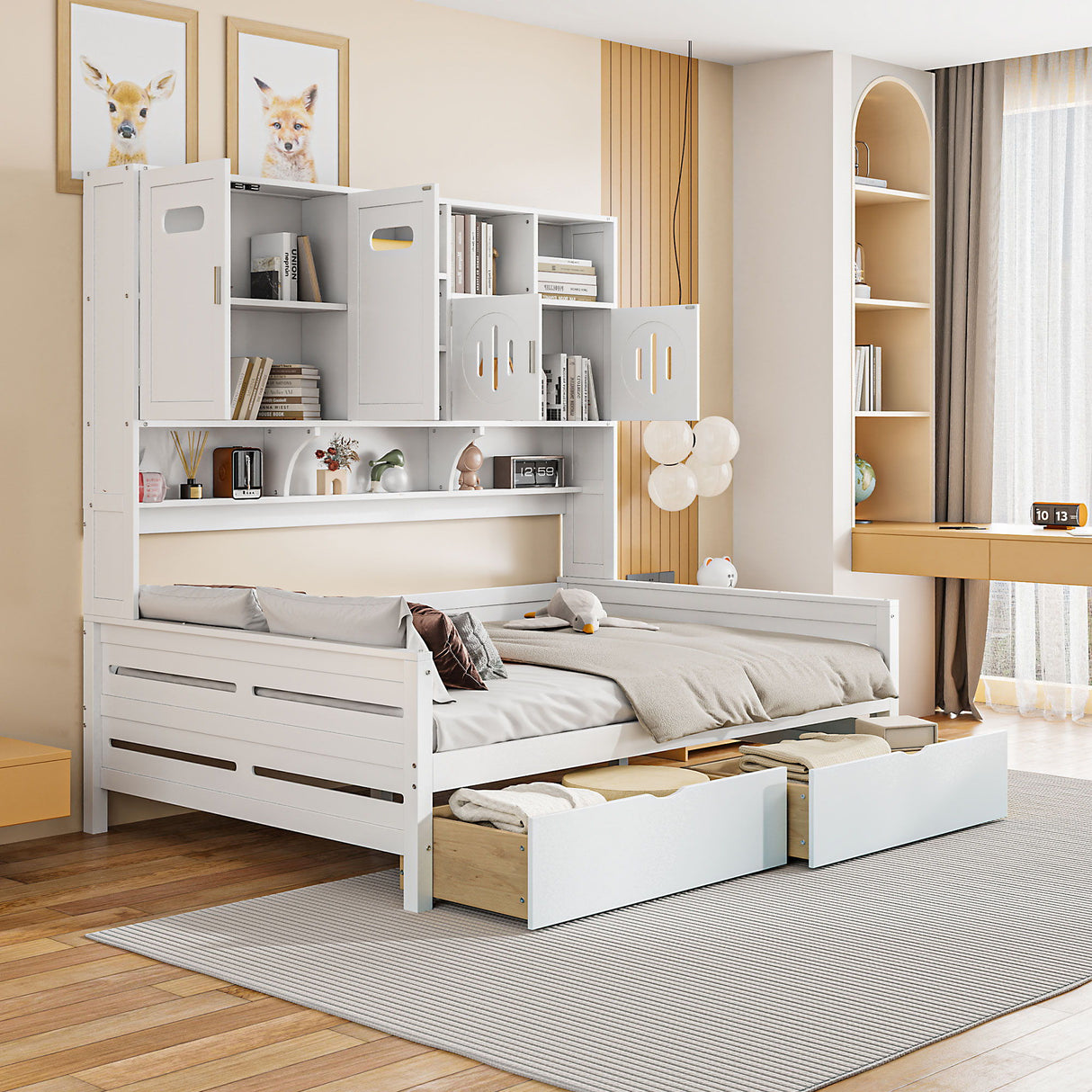 Daybed With All-In-One Cabinet And Shelf