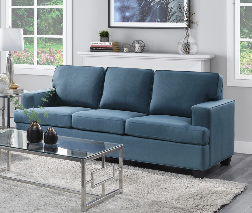 Transitional Style 2pc Sofa Set Blue Textured Fabric Upholstered Sofa and Loveseat Track Arms Solid Wood Frame Living Room Furniture 1pc