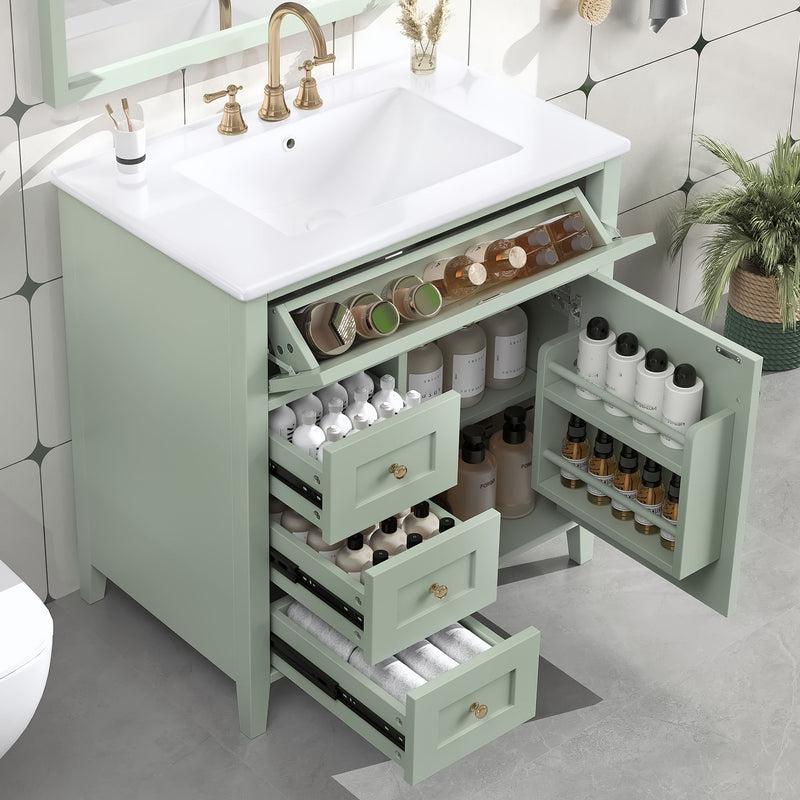 Modern Bathroom Vanity With Sink, 3 Drawers And Adjustable Shelf