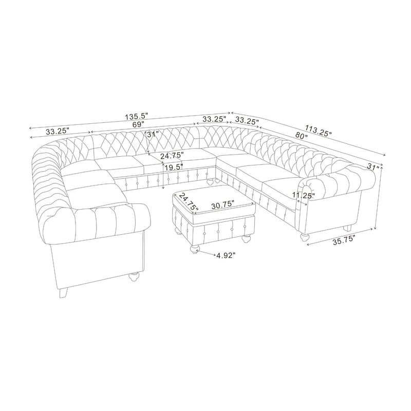 Chesterfield Vintage Style U - Shape Sectional