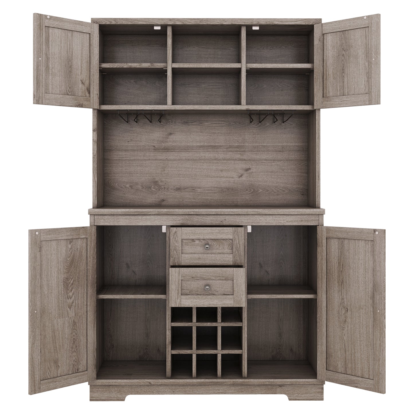 Coffee Bar Cabinet Kitchen Cabinet with Storage, Farmhouse Wine Cabinet with Drawers shelves and cabinets, Buffet Cabinet Wine & Glass Racks for Dining Room, Kitchen, Oak