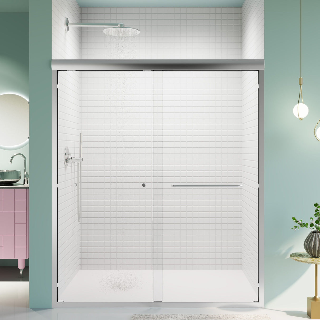 Semi-Frameless Double Sliding Shower Door, Bypass Shower Door, 1 / 4" (6Mm) Thick SGCC Tempered Glass Door