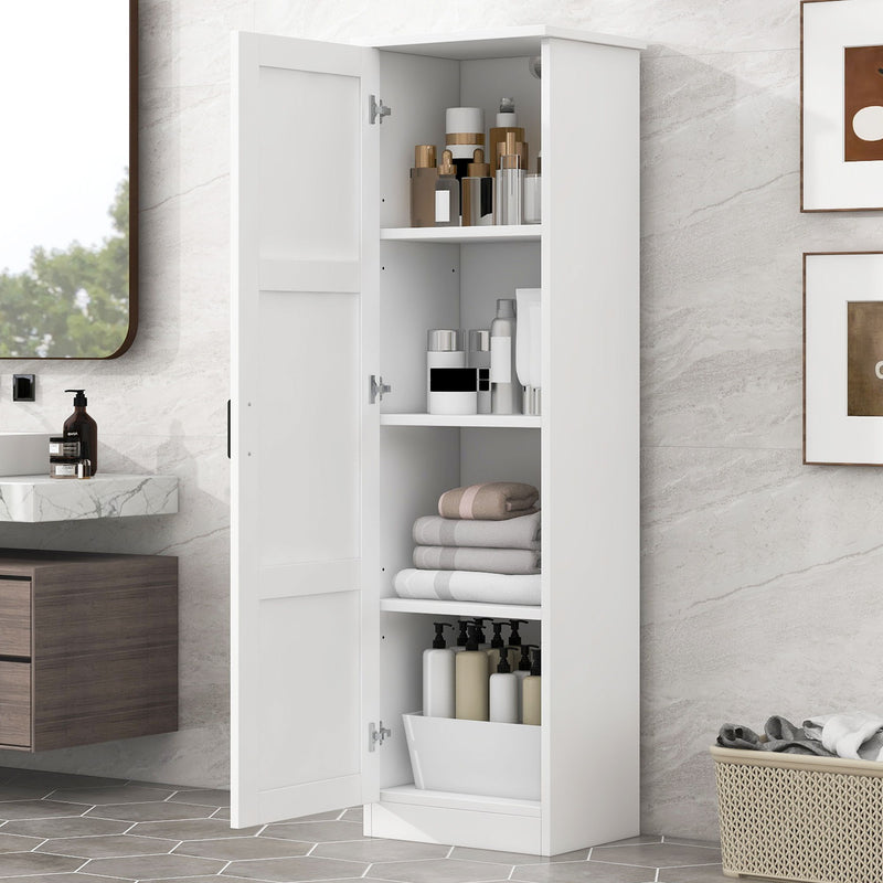 Storage Cabinet With 1 Door And Adjustable Shelf, Rectangle Shape - White