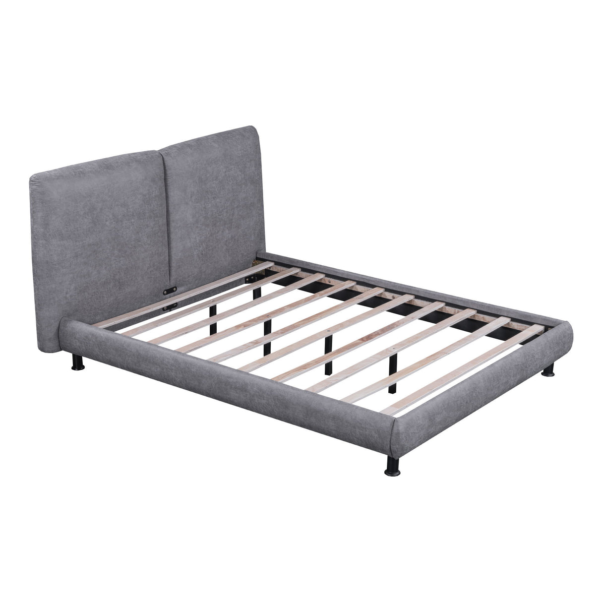 Upholstered Platform Bed With 2 Large Headrests And Thick