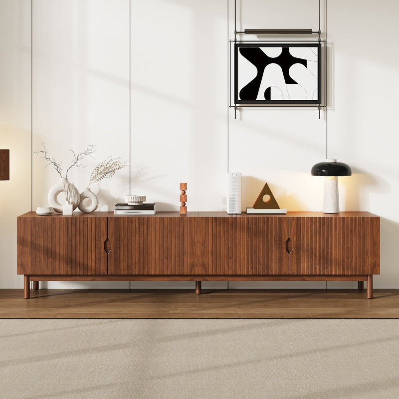 TV Stand With Legs, Media Console, 4 Cabinets For Living Room - Natural Wood