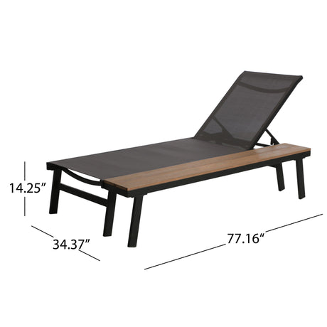 Waterloo - Chaise Lounge With Attached Wood Side Table (Set of 2) Adjustable Eucalyptus Wood And - Gray / Black