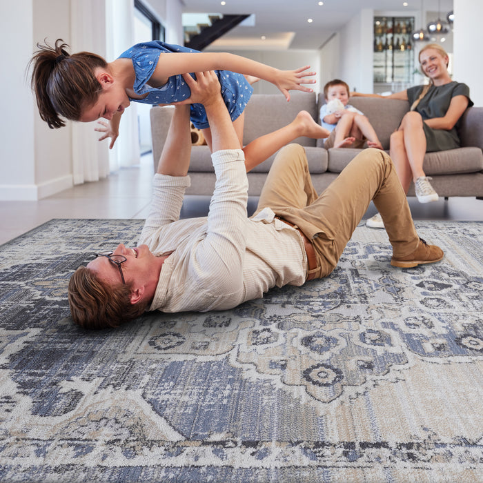 8X10 Cream/Blue /Medallion Non-Shedding Living Room Bedroom Dining Home Office Stylish and Stain Resistant Area Rug