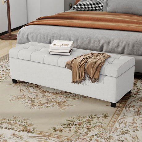 Home Mission - Upholstered Storage Ottoman Bench - Light Gray