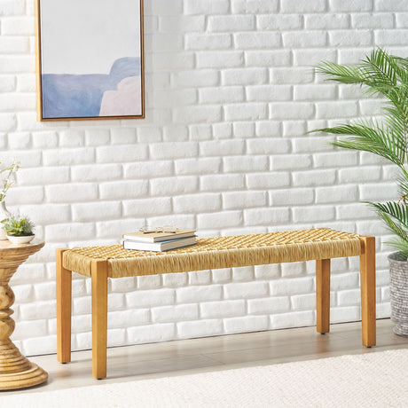 Angie - Bench Outdoor Seating Acacia Wood Faux Rattan - Teak